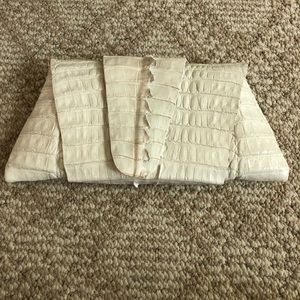 Juliette and Jake white snake skin clutch